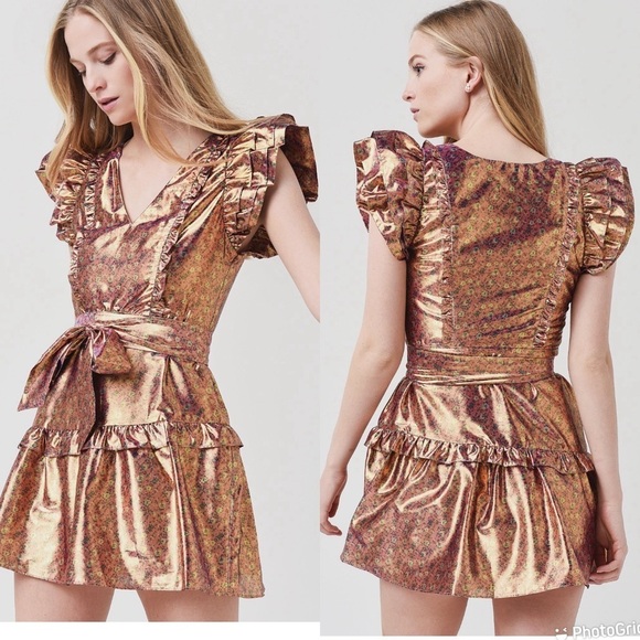 LOVESHACKFANCY Zoya Dress In Gold - Picture 1 of 9